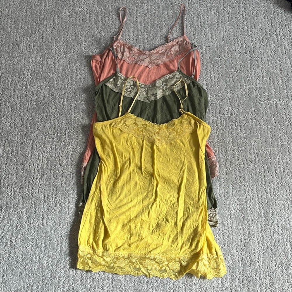 M Lace Trim Camisole Set in Yellow, Green, and Pink